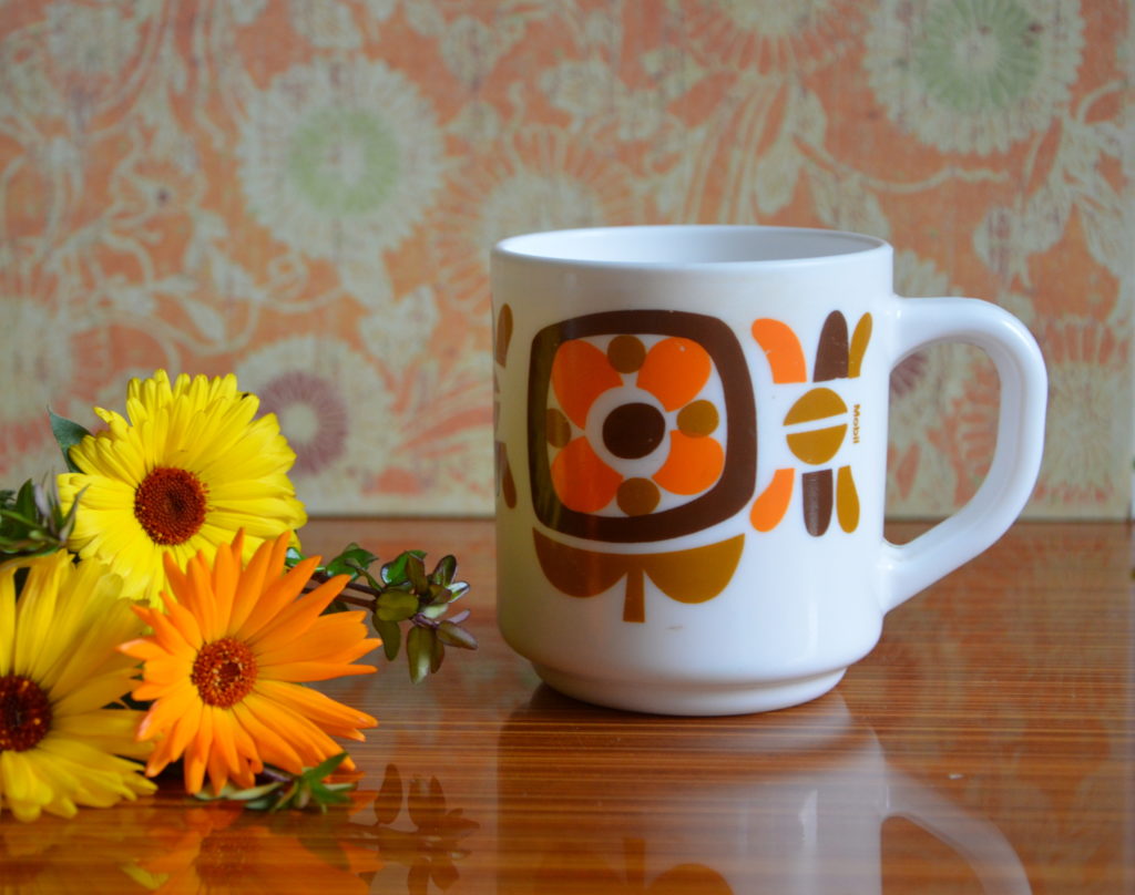 Ancienne Tasse à Café Vintage Mobil Années 80 - Céramique Bleue Avec Liséré - État Impeccable